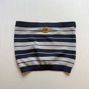 FB COUNTY navy grey striped rayon Lycra bandeau strapless‎ knit cropped top